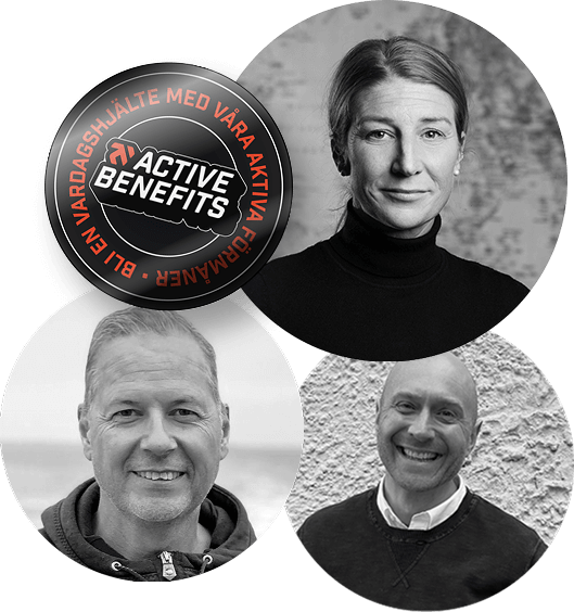 Teammedlemmarna Anna, Philip och Martin från Active Benefits med kampanjbudskapet 'Bli en vardagshjälte'.