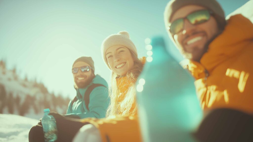 Glada människor med skidförmån