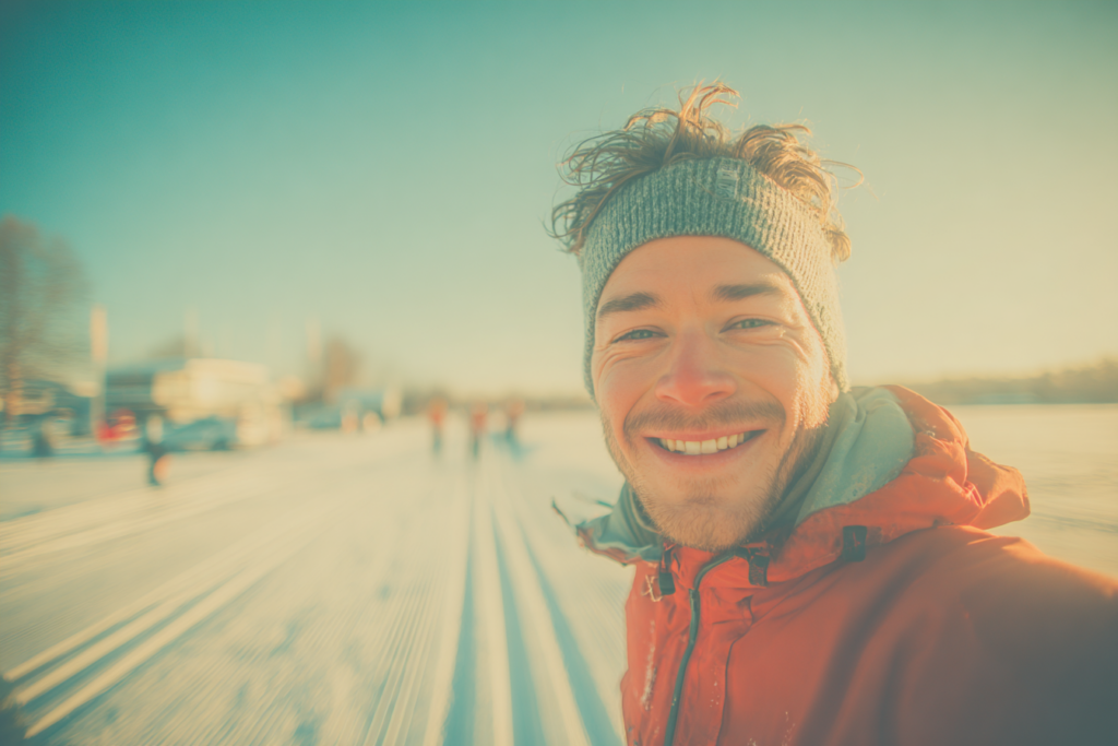 Glad man ute i längdskidspår