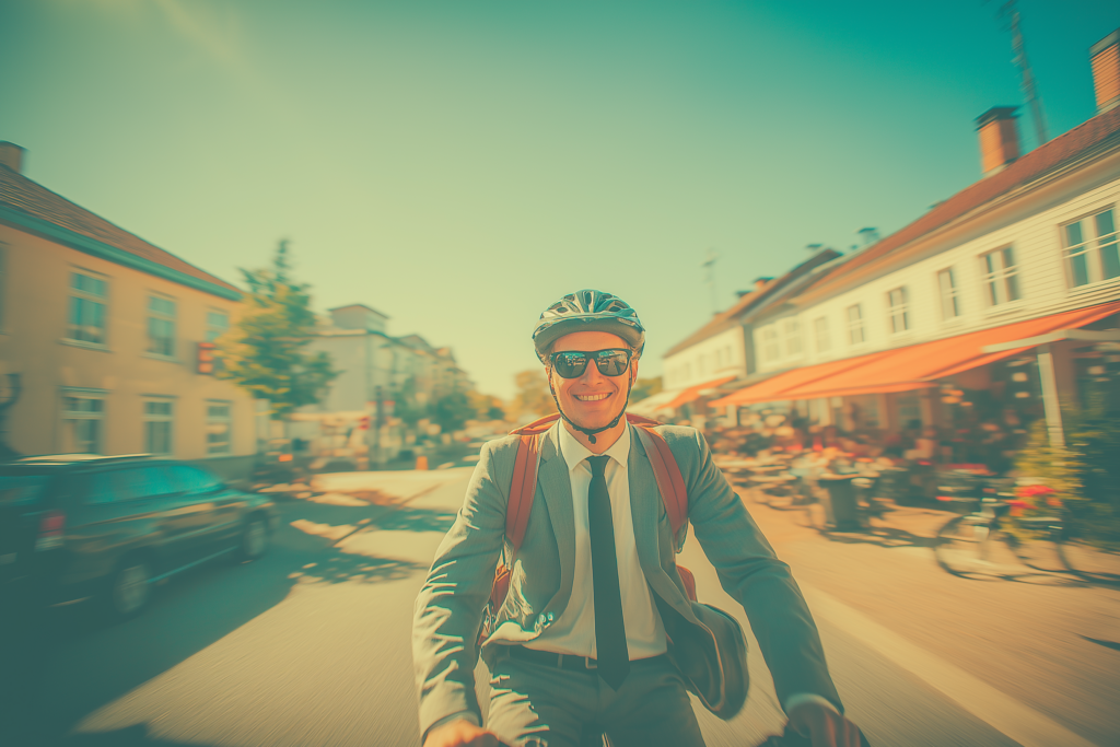 En man cyklar på förmånscykel under våren